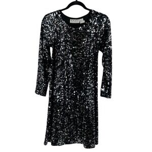 Black Tie Oleg Cassini Sequin Long Sleeve Mini Dress Black Silver Size 8‎